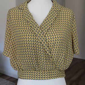 Yellow Geometric Print Cropped Blouse